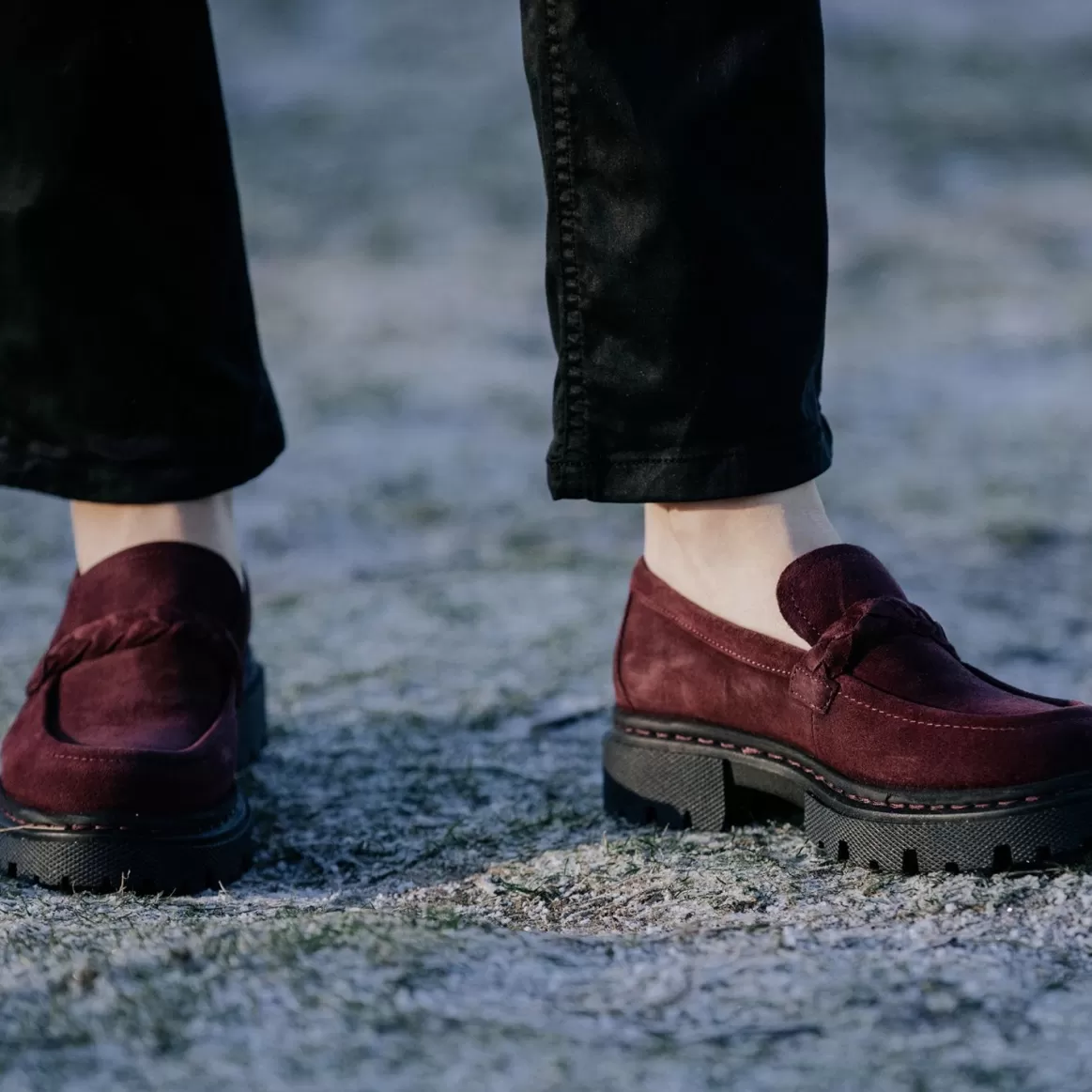 Welligogs Flat Shoes*Hackney Burgundy Suede Loafers