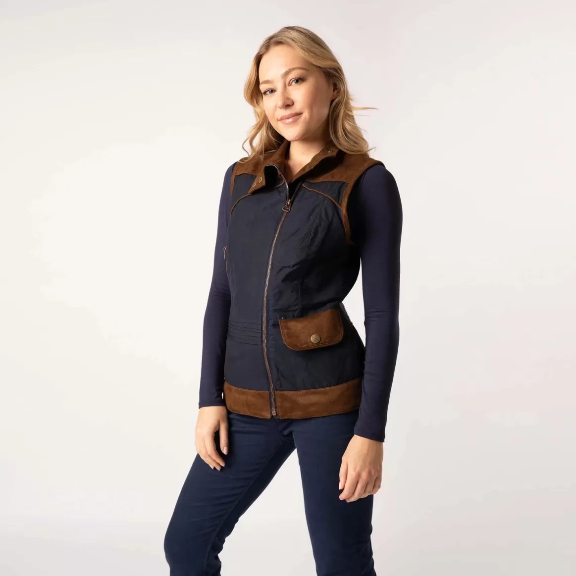 Welligogs Gilets*Roxy Navy/Chocolate Wax Gilet