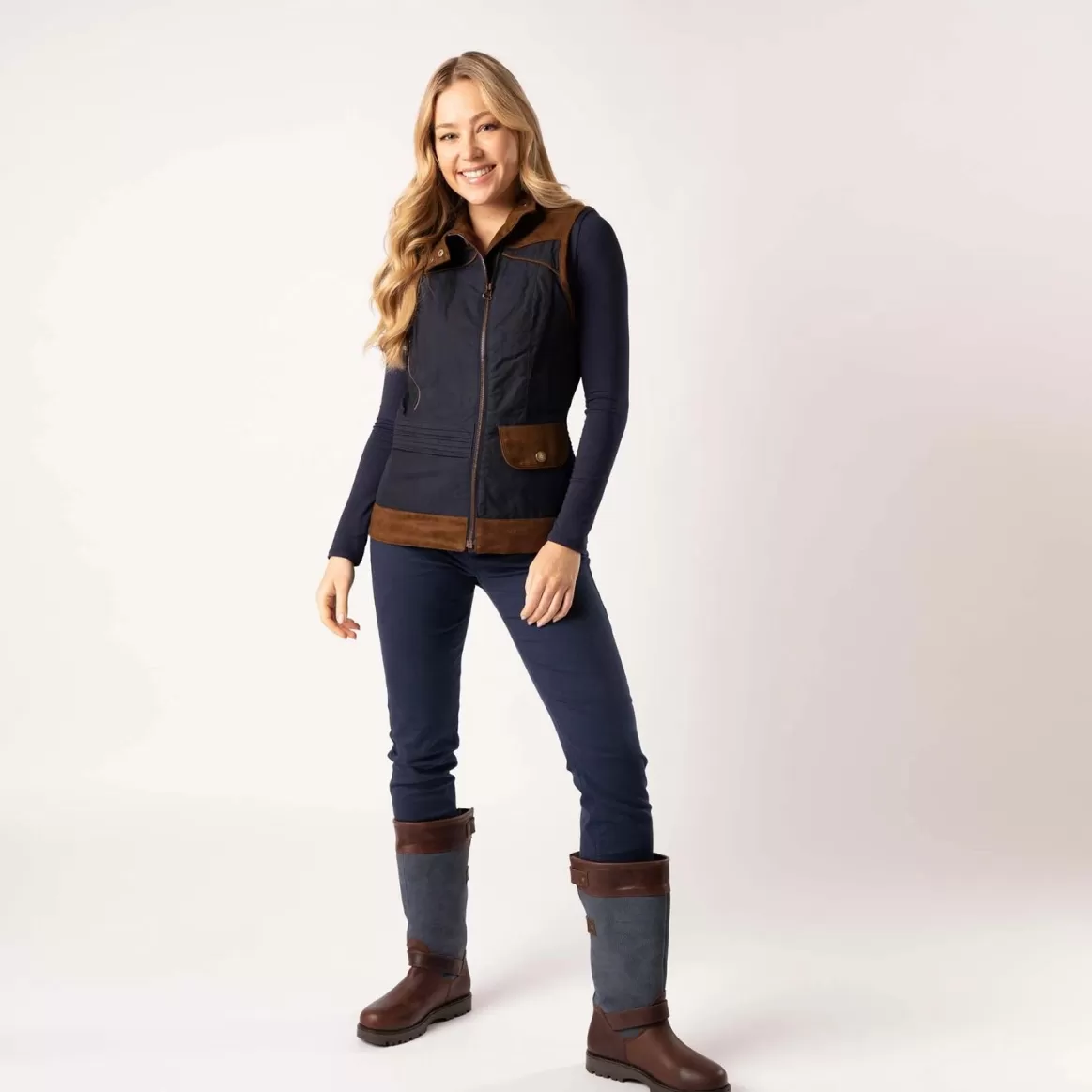 Welligogs Gilets*Roxy Navy/Chocolate Wax Gilet