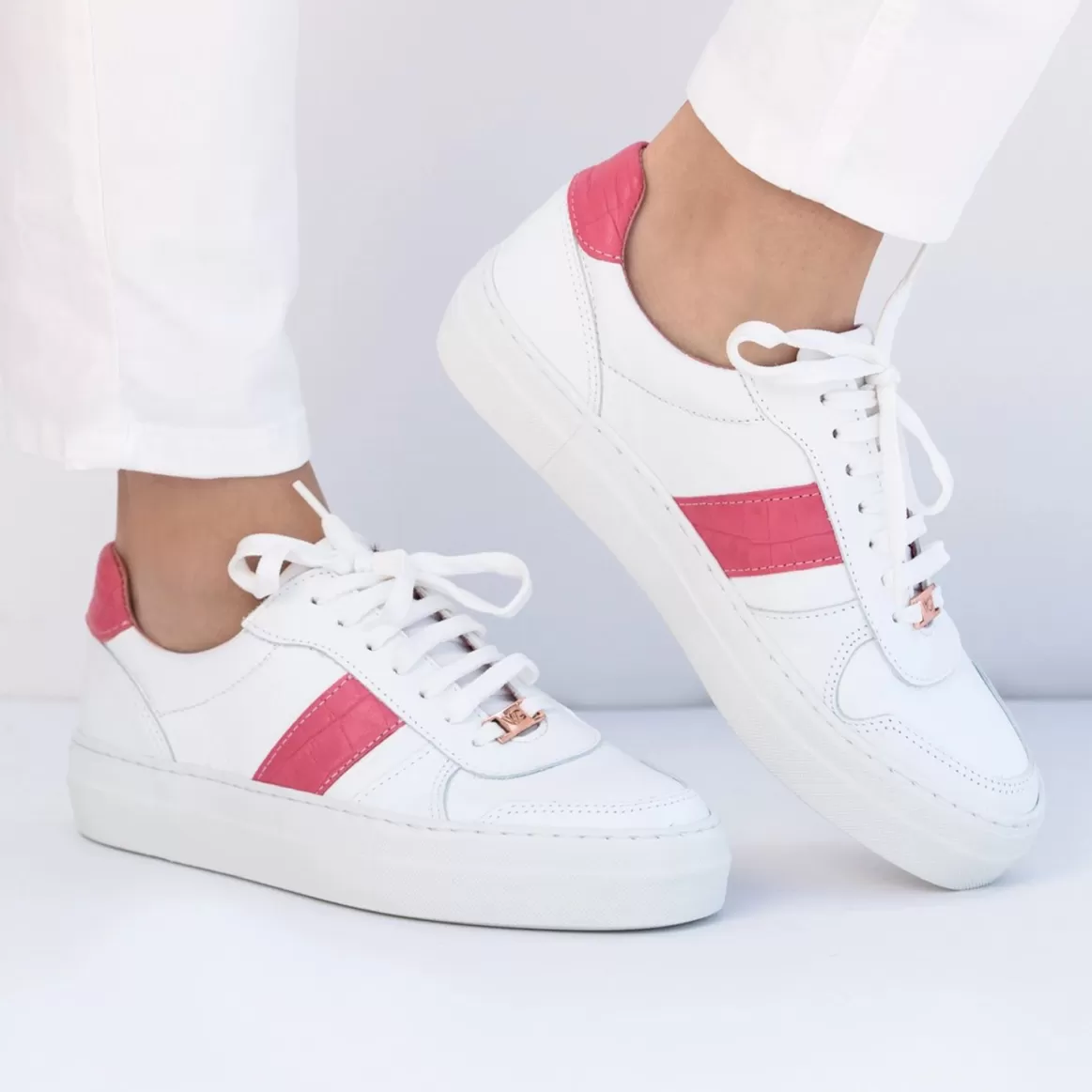 Welligogs Trainers*Stella White/Pink Leather Trainers