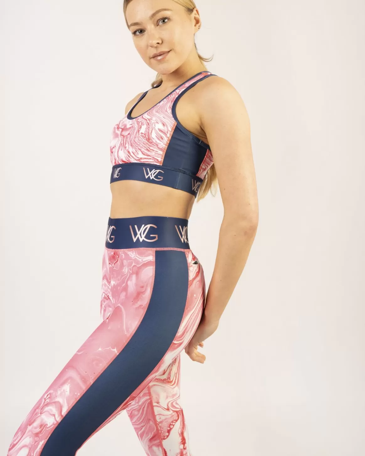 Welligogs Tops*Wg Flex Sustainable Pink Marble Crop Top